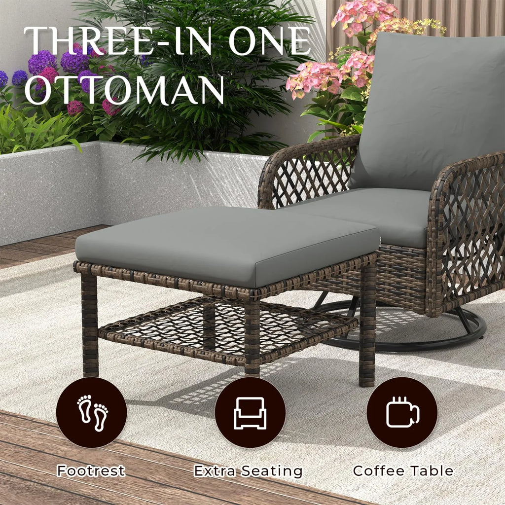 AECOJOY 7-Seat Patio Furniture Set, 6-Piece Wicker Conversation Set with Swivel Rocking Chairs & Ottoman