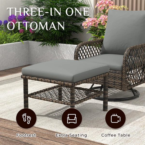 AECOJOY 7-Seat Patio Furniture Set, 6-Piece Wicker Conversation Set with Swivel Rocking Chairs & Ottoman