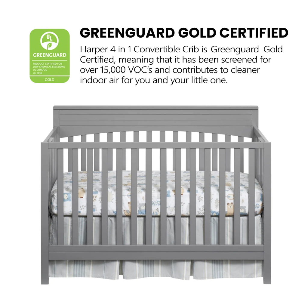 Oxford Baby Harper 4 - in - 1 Convertible Crib, Dove Gray, GREENGUARD Gold Certified, Wooden Crib